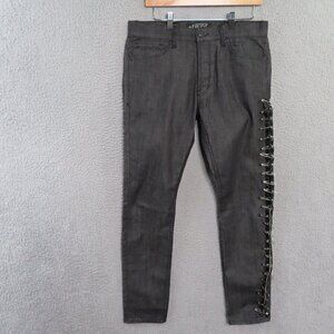 RUDE Skinny Jeans Black Safety Pin Side Punk Rock Emo Goth Hot Topic Men 30 x 32